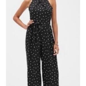 Banana Republic Women's 2 Polka Dot Jumpsuit Black White Tie Waist One Piece